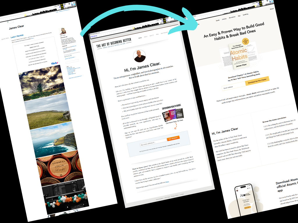 Evolución del sitio web jamesclear.com